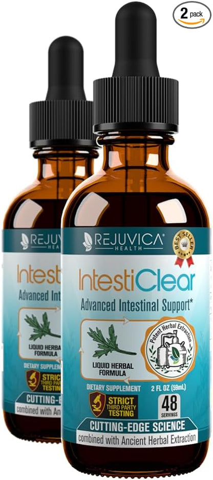 IntestiClear - Advanced Intestinal Cleanse Support for Humans - All-Herbal Liquid Formula for Fast Absorption - Bonus Liver Support - Wormwood, Black Walnut, Ginger and More