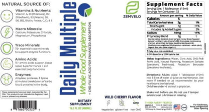 Liquid Daily Multiple Supplement | Whole Food Nutrition - Wild Cherries, Honey, Aloe Vera, Seaweed | Multi-Mineral | for The Whole Family | Cherry Flavor