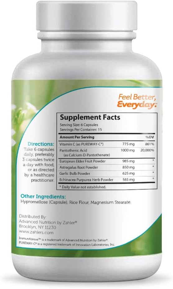 Zahler ImmunAbreve, Powerful Immune System Support, Contains Vitamin C Pantothenic Acid Echinacea and More, Certified Kosher (90 Capsules)