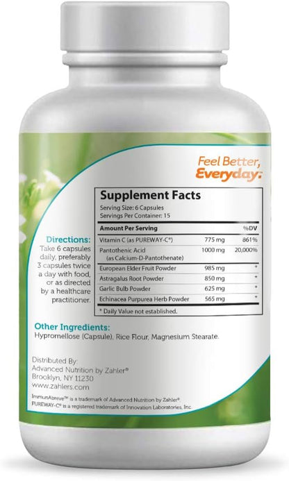 Zahler ImmunAbreve, Powerful Immune System Support, Contains Vitamin C Pantothenic Acid Echinacea and More, Certified Kosher (90 Capsules)