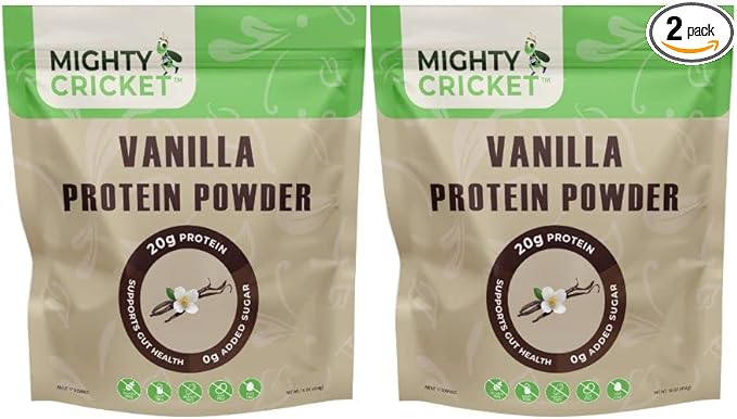 Mighty Cricket Protein Powder. 20g Clean Prebiotic Cricket Protein. No Sugar, Low Carbs, Gluten & Dairy Free. Keto & Paleo, 100% Natural Ingredients. Vanilla, 2 lb (Pack of 2)