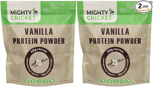 Mighty Cricket Protein Powder. 20g Clean Prebiotic Cricket Protein. No Sugar, Low Carbs, Gluten & Dairy Free. Keto & Paleo, 100% Natural Ingredients. Vanilla, 2 lb (Pack of 2)
