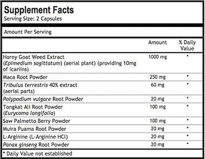 Horny Goat Weed Extract with Maca, Tribulus, L-Arginine, Ginseng - Enhance Energy & Performance for Men & Women - Boost Libido, Stamina & Sexual Health - 1000 mg Epimedium with Icariins Supplement