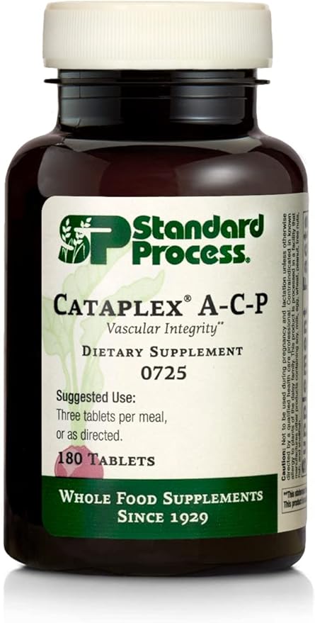 Standard Process Cataplex A-C-P Heart Health, Gum Health, Immune Support, and Vascular Supplement with Vitamin C, Magnesium Citrate, Nutritional Yeast, Vitamin A, Reishi Mushroom Powder - 180 Tablets