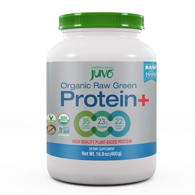 Juvo Raw Green Protein Organic, Vegan, Gluten Free, Non-GMO, Kosher, No Stevia, 23g of Protein, Complete Amino Acid Profile, 16.9 Ounce