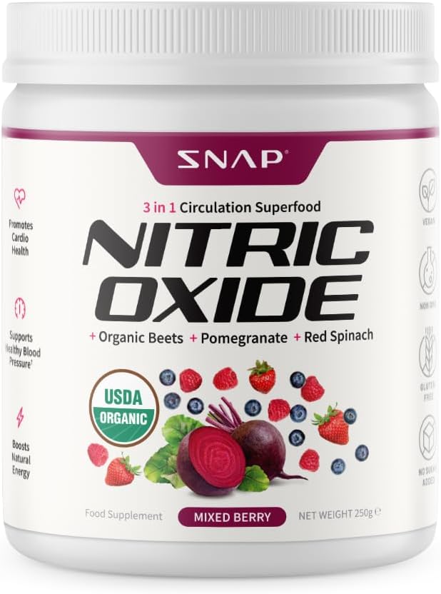 Snap Supplements USDA Organic Beet Root Powder, 3-in-1 Nitric Oxide Supplement, Support Healthy Blood Pressure and Blood Circulation, 250g (Mixed Berry)