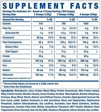 Ronnie Coleman Signature Series King Mass XL Mass Gainer Protein Powder, Muscle Gainer, 60g Protein, 180g Carbohydrates, 1,000+ Calories, Creatine and Glutamine, Cookies N' Cream, 20 Pound