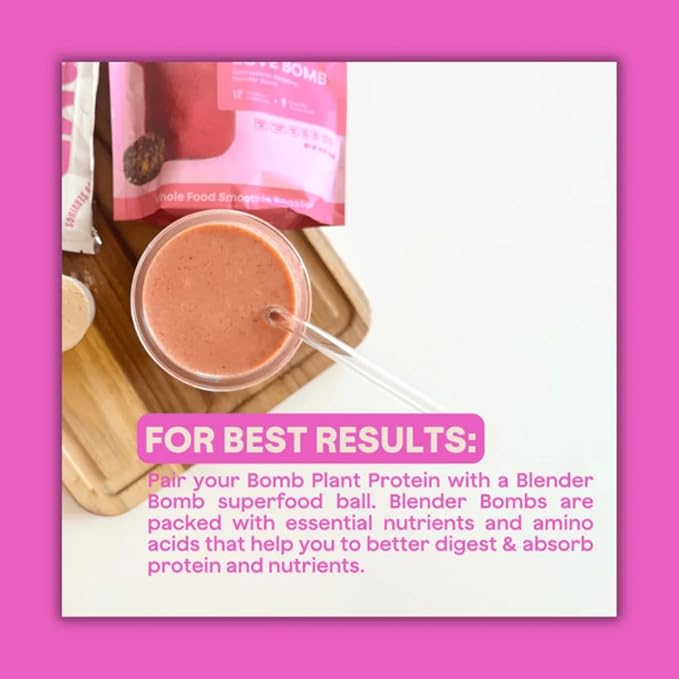 The Bomb Co. Bomb Plant Protein, Protein Powder with 21g Protein, Amino Acids, Zero Sugar, Pea Protein, Cocoa, Chia Seeds, Pumpkin Seeds, Vanilla & Monk Fruit, Gluten Free, Chocolate Flavor, 20 Srvgs