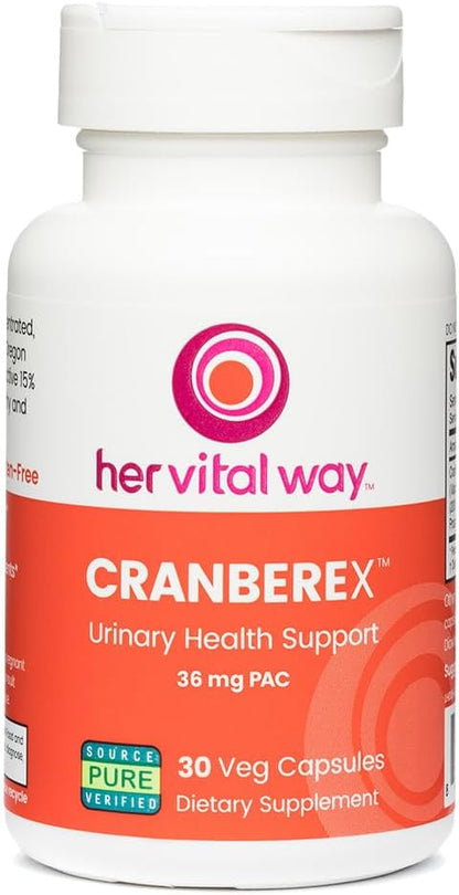 Cranberex - Cranberry Pills for Women and Men - Cranberry Supplement with 36mg PAC - Cranberry Extract Capsules for Urinary Tract Health and Kidney Care - 30 Veg Capsules