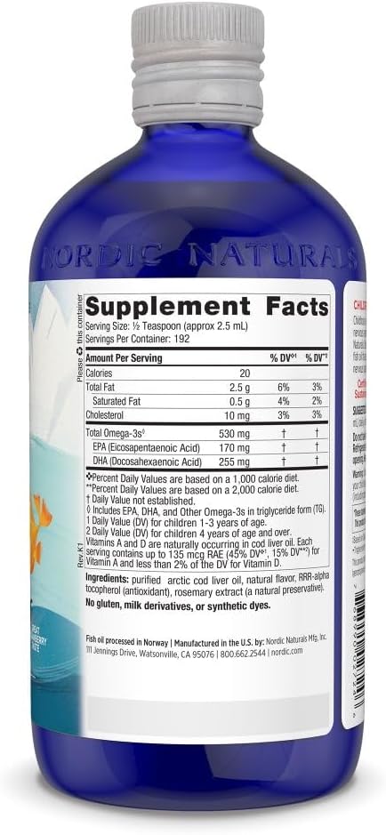 Nordic Naturals Children’s DHA, Strawberry - 16 oz for Kids - 530 mg Omega-3 with EPA & DHA - Brain Development & Function - Non-GMO - 192 Servings