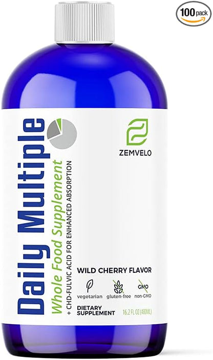 Liquid Daily Multiple Supplement | Whole Food Nutrition - Wild Cherries, Honey, Aloe Vera, Seaweed | Multi-Mineral | for The Whole Family | Cherry Flavor
