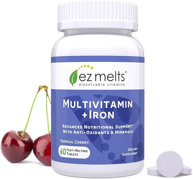 EZ Melts Dissolvable Multivitamin with Iron for Women & Men, Sugar-Free, 1-Month Supply
