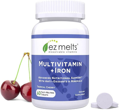 EZ Melts Dissolvable Multivitamin with Iron for Women & Men, Sugar-Free, 1-Month Supply