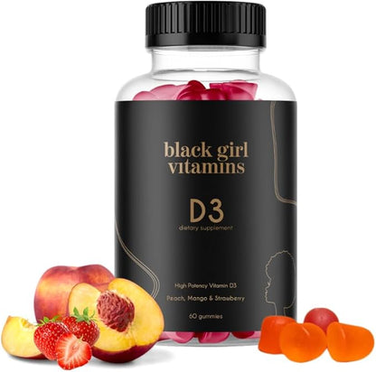 Black Girl Vitamins - Vitamin D3 Gummies, for Immune, Energy, and Bone Support, 2000IU (50mcg) Vitamin D per Serving, Gluten-Free Vitamin D Gummies (Multi-Flavored), 60ct