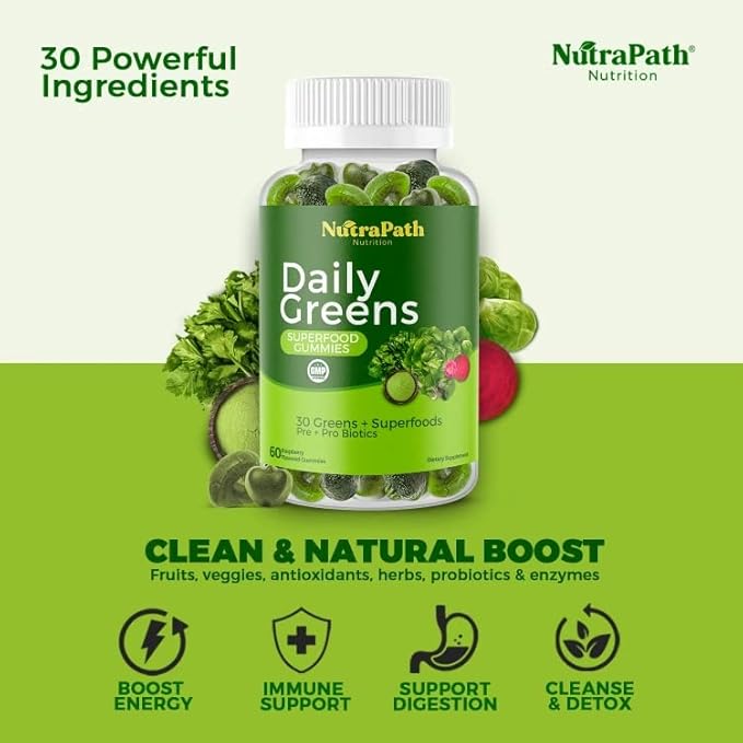 Superfood Daily Greens Gummies - Fruits, Veggies, and Super Foods for Immunity, Energy - 60 Gummies