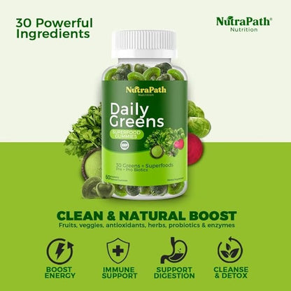 Superfood Daily Greens Gummies - Fruits, Veggies, and Super Foods for Immunity, Energy - 60 Gummies
