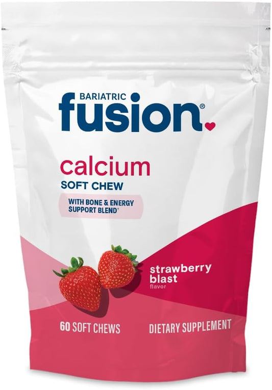 Bariatric Fusion Calcium Citrate & Energy Soft Chew Bariatric Vitamin | Strawberry Flavored | Sugar Free | Bariatric Surgery Patients Including Gastric Bypass and Sleeve Gastrectomy | 60 Count