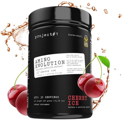 Project #1 AminoEVolution: Muscle Support & Recovery | BCAA's, EAA's, Electrolytes Powder | Keto-Friendly Energy Boost | Pre Workout for Men & Women | 30 Servings - Cherry Ice | Amino Acids