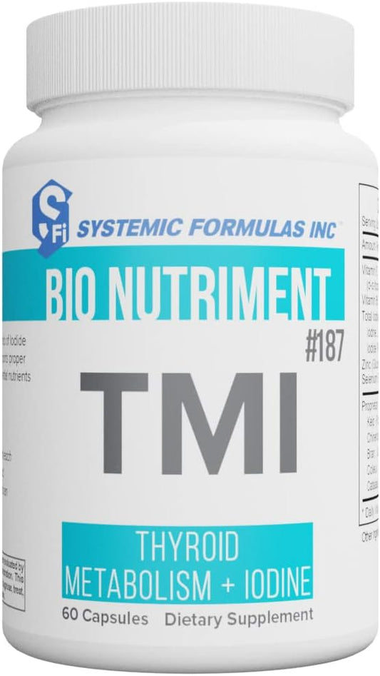 Systemic Formulas Bio Nutriment TMI Thyroid Metabolism + Iodine 60 Capsule #187. Iodine Supplement Thyroid Support for Women and Men Iodine Pills Kelp