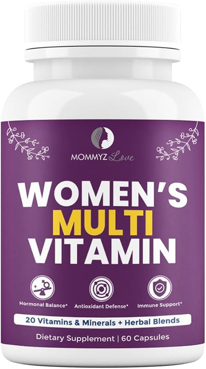 Mommyz Love Womens Multivitamin - Comprehensive Womens Daily Multivitamins for Women's Health, Energy, Focus, Mood, Hair, Skin, and Nails (60 Capsules)
