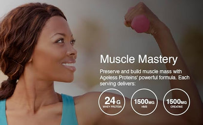 Vanilla Whey Protein Powder and Collagen Peptides for Those Over 40. Supports Muscle Building and Joint Health with 24g Protein, creatine, HMB, and Vitamins (30 Servings, Vanilla)