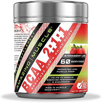 BCAA 2:1:1 Branched Chain Amino Acids Supplement | 6000 Mg Per Serving | Strawberry Lime Flavor | 60 Servings Per Bottle