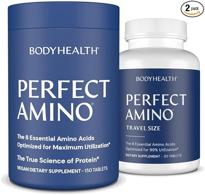 BodyHealth PerfectAmino Tablets (150ct Plus 30ct Travel Bottle), Essential Amino Acid with BCAAs + Lysine, Phenylalanine, Threonine, Methionine, Tryptophan, Supplement for Recovery & Strength