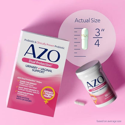 AZO Dual Protection | Urinary + Vaginal Support* | Prebiotic Plus Clinically Proven Women's Probiotic | Starts Working Within 24 Hours | Non-GMO | 30 Count (Pack of 2)