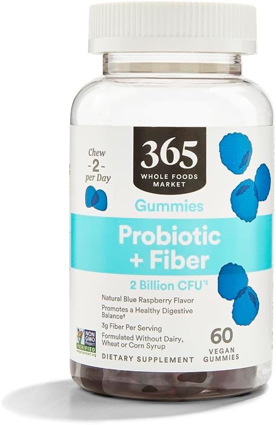 365 by Whole Foods Market, Gummies Probiotic Fiber 2 Bill Blue Raspberry, 60 Count