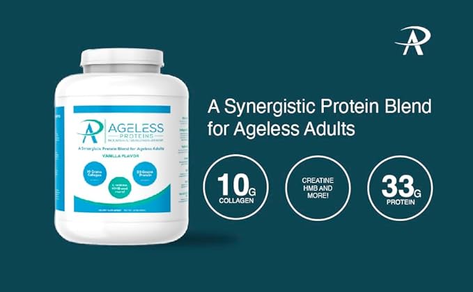 Vanilla Whey Protein Powder and Collagen Peptides for Those Over 40. Supports Muscle Building and Joint Health with 24g Protein, creatine, HMB, and Vitamins (30 Servings, Vanilla)