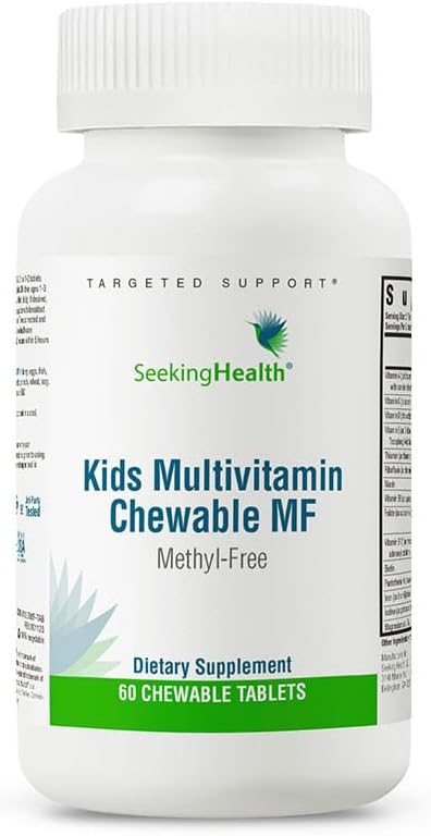 Seeking Health Kids Multivitamin Chewable MF, Formulated for Children’s Health, Methyl-Free, with Folinic Acid, Vitamin B12, Riboflavin, Vitamin A, Vegetarian (60 Chewable Tablets)*
