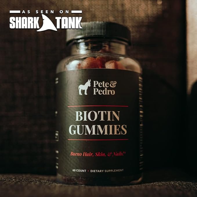 Pete & Pedro BIOTIN Gummies - Daily Hair Growth Strengthening Supplement for Stronger Hair, Skin, & Nails | Cherry Flavor Biotin Gummy 5000mcg Per Serving | As Seen on Shark Tank, 60 Count