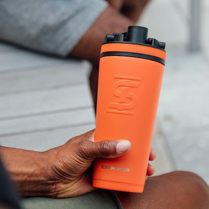 Ice Shaker Insulated Stainless Steel Shaker Bottle | 26oz, Orange | Cold for 30+ Hours | Insulated Cup with Twist-on Agitator | Odor-Free Shaker Cup for Protein Shakes, Water, Smoothies, Cocktails