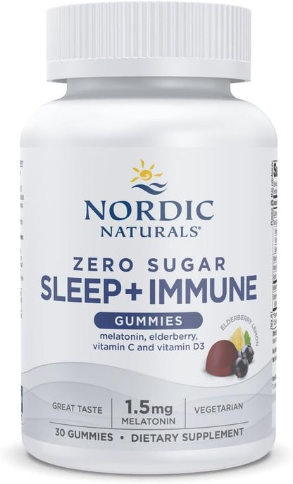 Nordic Naturals Zero Sugar Sleep + Immune Gummies - Elderberry Lemon Flavor - 30 Gummies - 1.5 mg Melatonin Gummies for Sleep with Vitamin D3 - Elderberry & Vitamin C Immune Support - 30 Servings