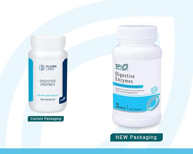 Klaire Labs SFI Health Digestive Enzymes - Gut Health Supplements with Amylase, Protease, Lactase, Cellulase & Lipase Enzymes for Digestion - Supports Occasional Bloating & Gas (180 Capsules)