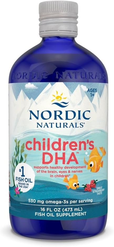 Nordic Naturals Children’s DHA, Strawberry - 16 oz for Kids - 530 mg Omega-3 with EPA & DHA - Brain Development & Function - Non-GMO - 192 Servings