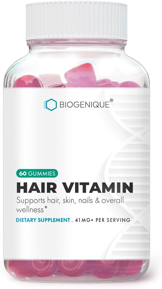 Hair Vitamins Gummies with Biotin 5000 mcg Vitamin A, C & E Support Hair Growth & Promotes Strong Hair, 60 Gummies Natural Raspberry & Blueberry Flavor - Non-GMO, Gluten Free