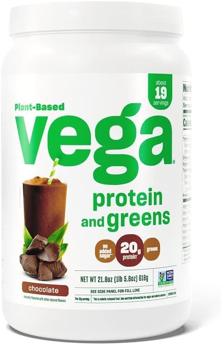 Vega Protein and Greens Protein Powder Chocolate (19 Servings) - 20g Plant Based Protein Plus Veggies, Vegan, Non GMO, Pea Protein for Women and Men, 1.4lb (Packaging May Vary)