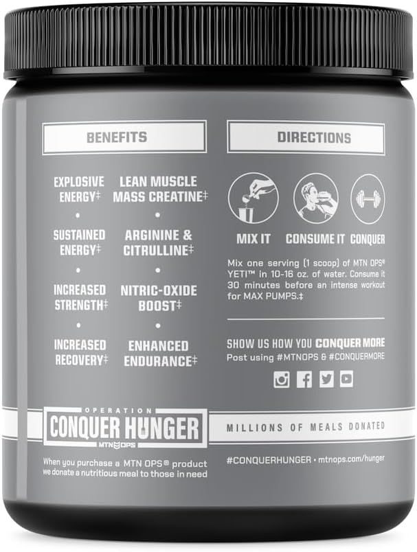 MTN OPS Yeti Monster Pre-Workout Powder Energy Drink 30-Serving Tub, Black Cherry