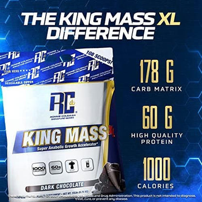 Ronnie Coleman Signature Series King Mass XL Mass Gainer Protein Powder, Muscle Gainer, 60g Protein, 180g Carbohydrates, 1,000+ Calories, Creatine and Glutamine, Cookies N' Cream, 20 Pound