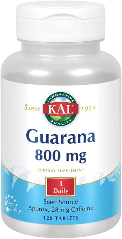 KAL Guarana 800 | Approx. 28 milligrams of Naturally Occurring Caffeine | Healthy Energy and Focus Support | 120 Tablets