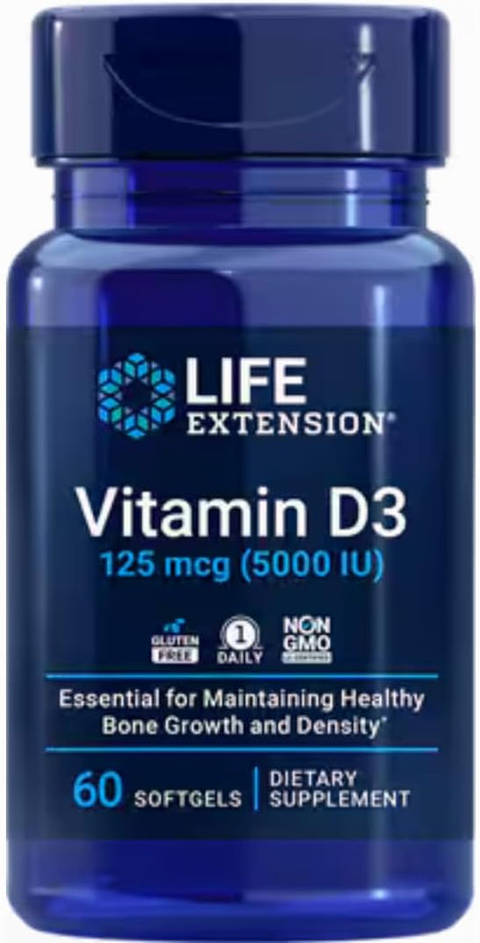Life Extension Vegan Vitamin D3, Joint/Bone Health, Immune Support, Non-GMO, Gluten Free, 60 Count
