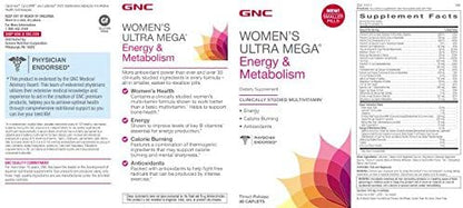 GNC Womens Ultra Mega Energy and Metabolism Multivitamin for Women, 90 Count, for Increased Energy, Metablism, and Calorie Burning