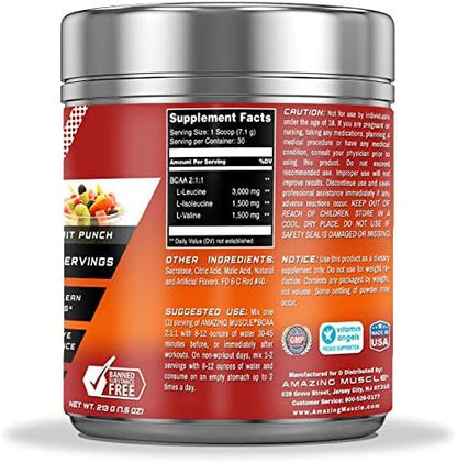 BCAA 2:1:1 Branched Chain Amino Acids Supplement | 6,000 Mg Per Serving | Fruit Punch Flavor | 30 Servings