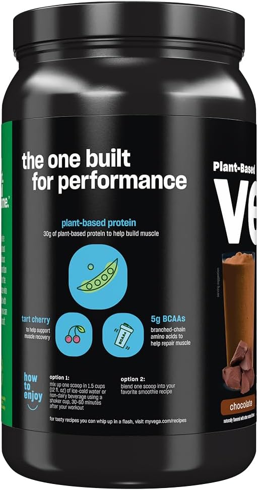 Vega Sport Protein Powder Chocolate (14 servings, 21.7 oz) - Plant-Based Vegan Protein Powder, BCAAs, Amino Acid, tart cherry, Non Dairy, Gluten Free, Non GMO (Packaging May Vary)