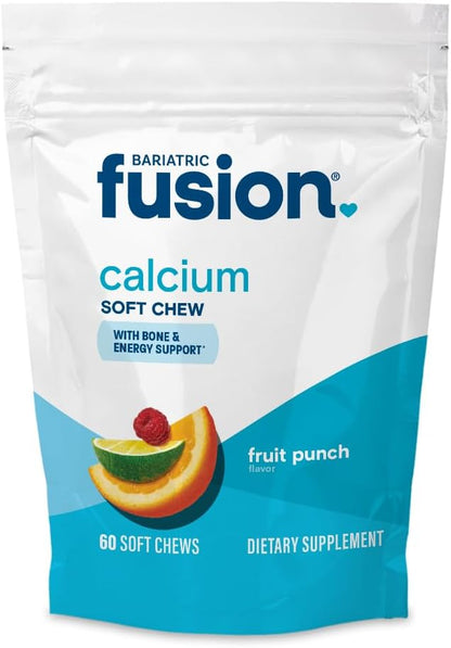 Bariatric Fusion Bariatric Calcium Chews | Fruit Punch | Calcium Citrate 500mg with Vitamin D3 & Energy Soft Chews | Sugar Free Bariatric Vitamin Chewable | 60 Count