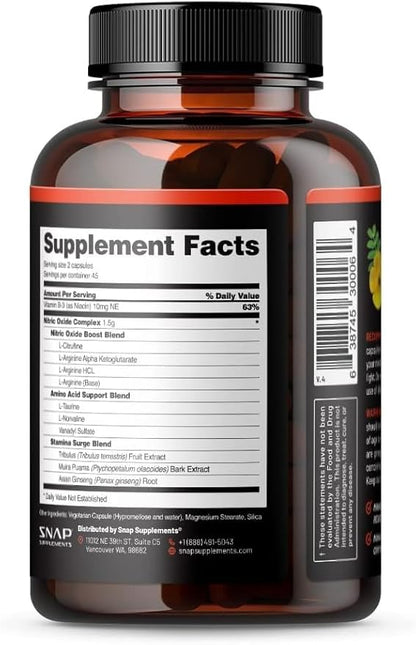 Snap Supplements Nitric Oxide Booster, Support Healthy Blood Pressure, Nitric Oxide Supplements for Men and Women (90 Count)