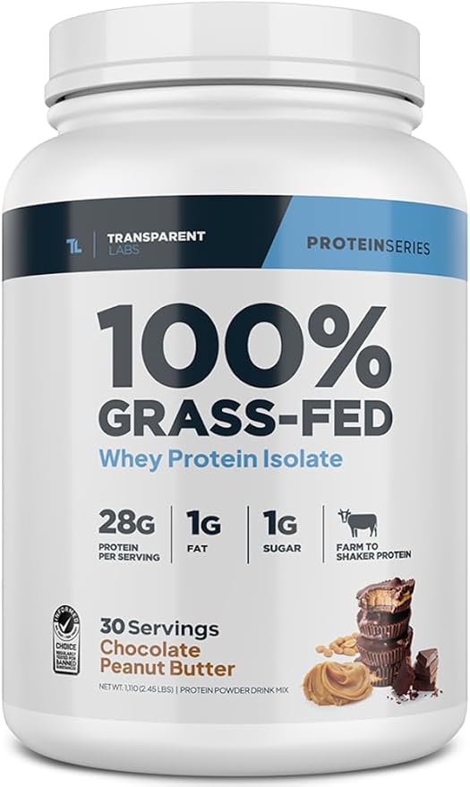 Transparent Labs Grass-Fed Whey Protein Isolate - Natural Flavor, Gluten Free Whey Protein Powder w/ 28g of Protein per Serving & 9 Essential Amino Acids - 30 Servings, Chocolate Peanut Butter