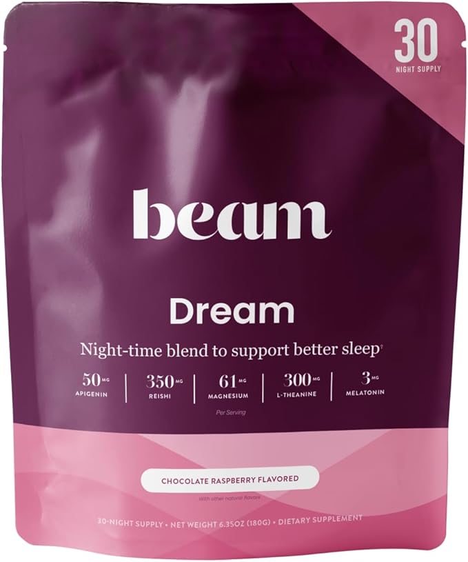 Beam Dream Sleep Powder, Sleep Aid, Sleep Aids for Adults, Contains Magnesium, Melatonin, L Theanine, Apigenin, Natural Sleep Supplement, Vegan, Non GMO, Dairy Free, 3rd Party Tested, 30 Servings
