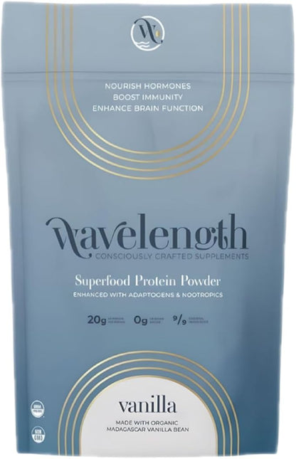 Wavelength VANILLA Organic Plant-Based Superfood Protein Powder! Consciously Crafted! USDA Organic, Plant-Based, Vegan, Soy-Free, Dairy Free, No Added Sugar!, 24.36